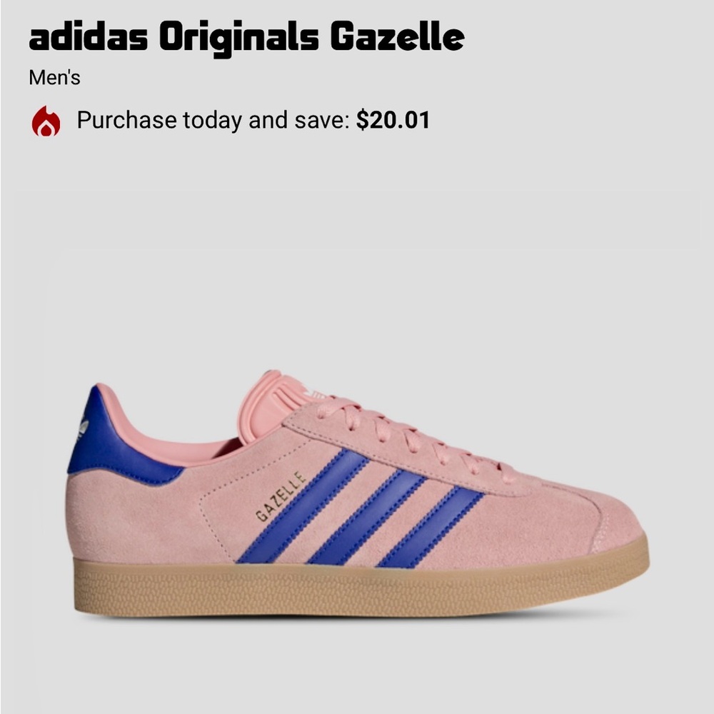 Adidas Gazelle size 9. Men’s size. Pink w Blue stripes. Super cute.